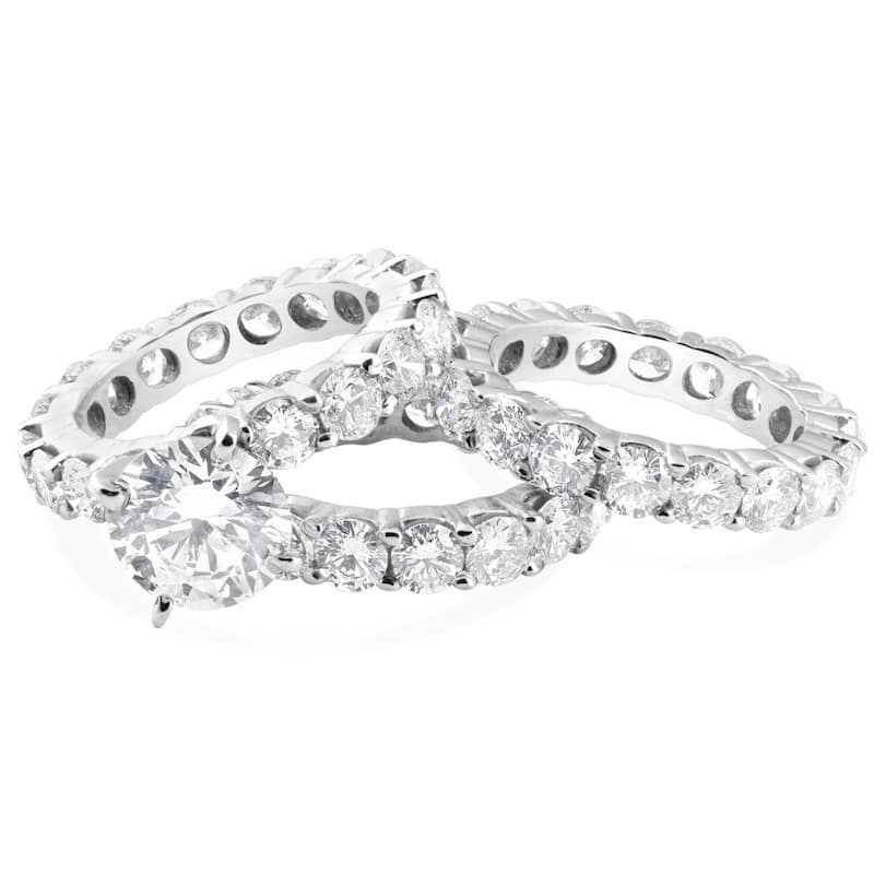 15Ct TW Diamond Eternity Engagement Wedding Ring Set White Gold Lab Grown