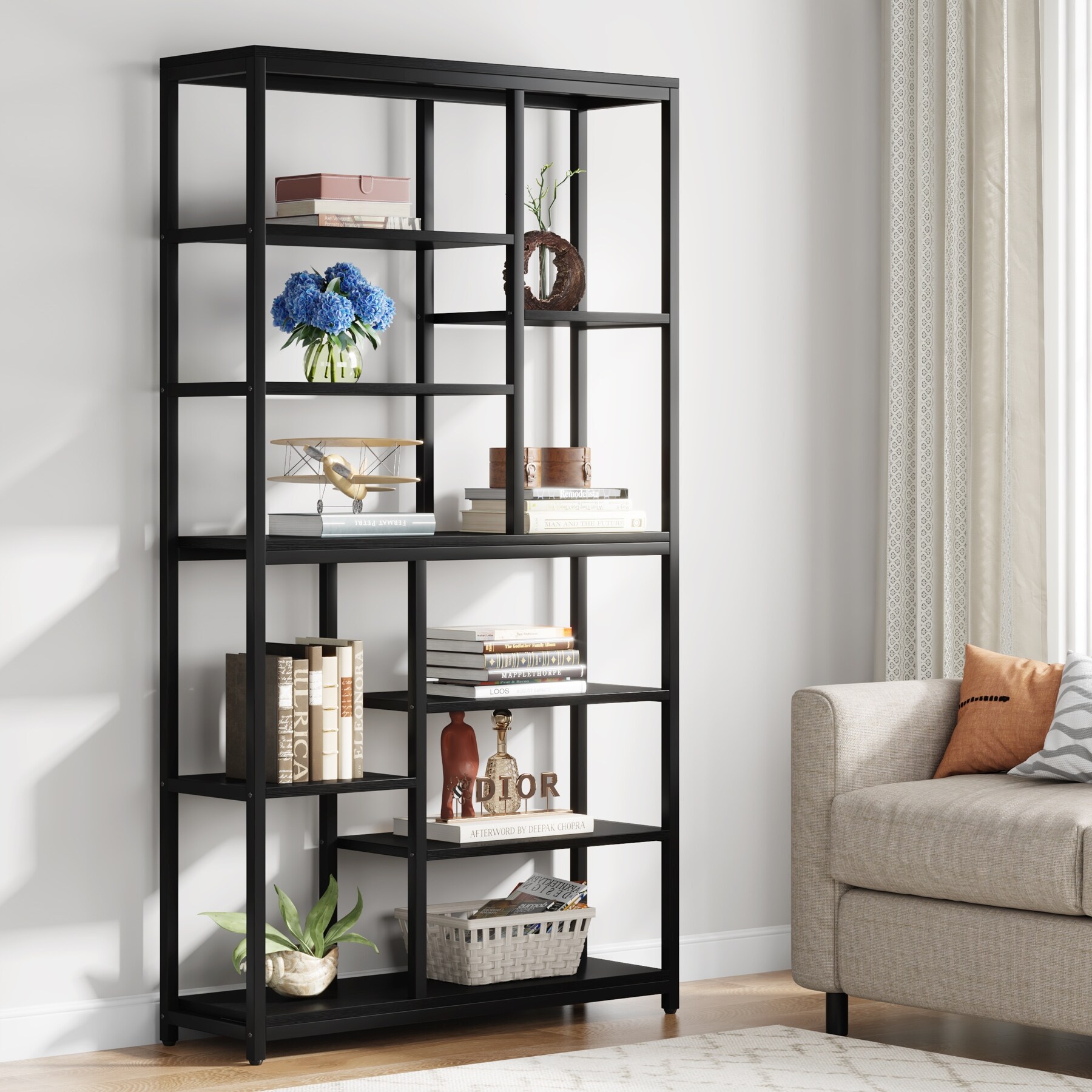 79 inches Tall Bookshelf Bookcase, Modern 8-Tier Staggered