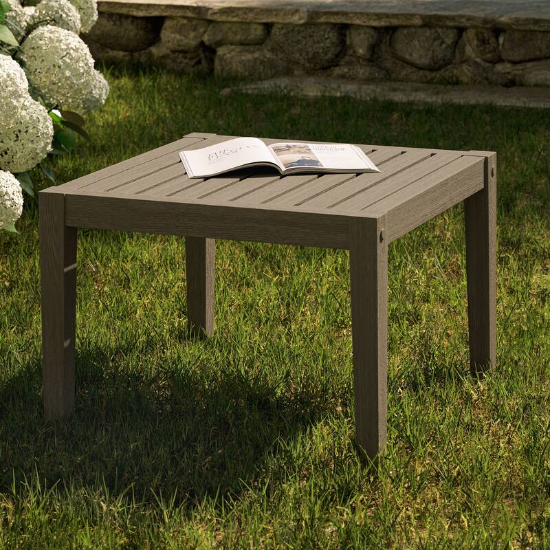 Northlake Square Outdoor Patio Teak Side Table - Weathered Gray