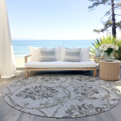 Machine Washable Indoor/ Outdoor Chantille Floral Scroll Rug