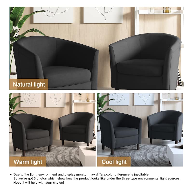 2 Set Modern Linen Barrel Accent Chairs Club Armchair