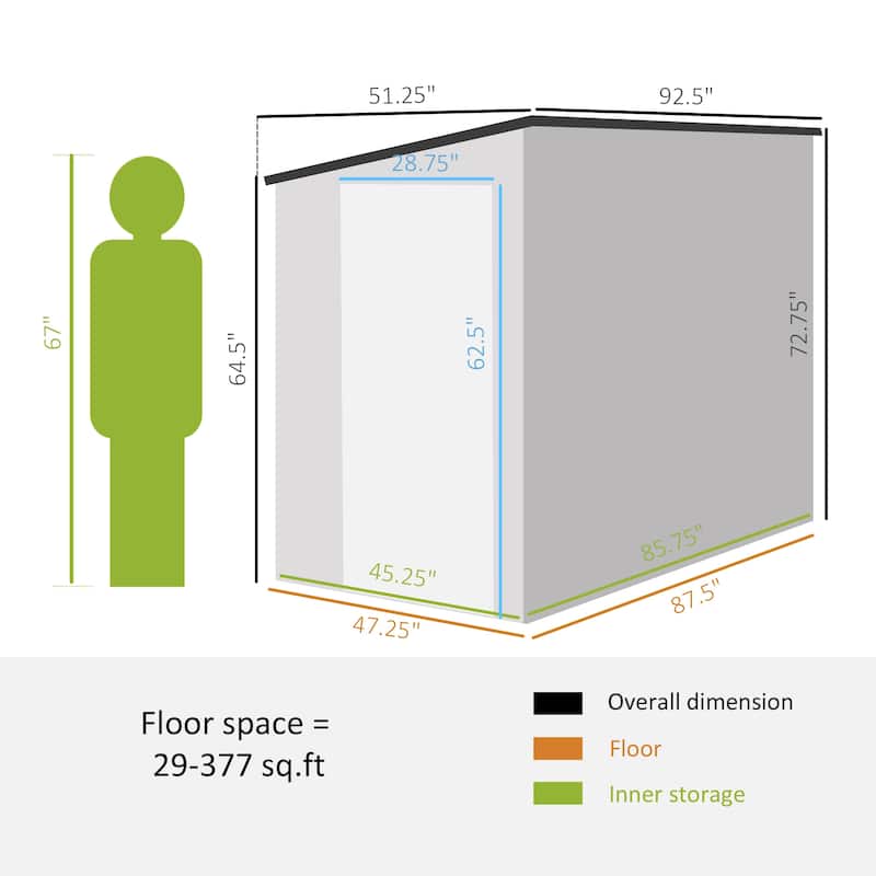 Outsunny 4' x 8' Metal Outdoor Storage Shed, Lean to Storage Shed, Garden Tool Storage House with Lockable Door and 2 Air Vents