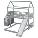 preview thumbnail 15 of 18, Grey Twin Over Twin Wood House Bunk Bed with Two Drawers and Slide