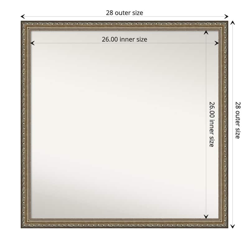 Non-Beveled Wood Bathroom Wall Mirror - Parisian Silver Frame - 28 x 28 in - Parisian Silver