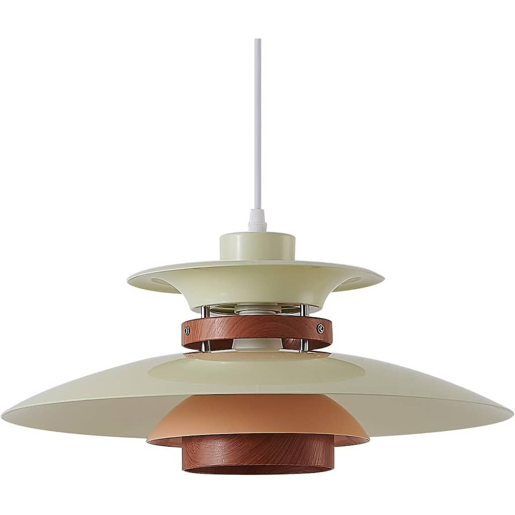 Adjustable dining room light beige+dark wood pendant lamp wood, metal hanging light
