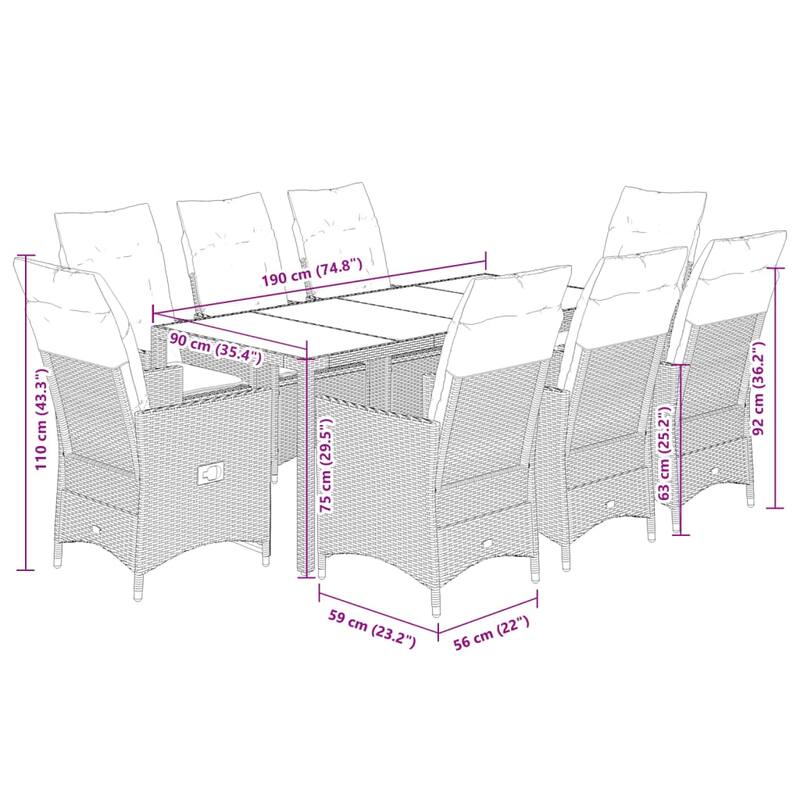 vidaXL Garden Dining Set Black, Cream White - 23.2 x 22.0 x 36.2 in