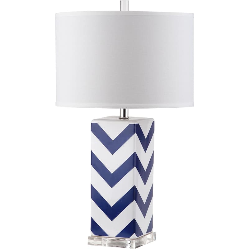 SAFAVIEH Lighting Josette 27-inch Navy Chevron Stripe Table Lamp (Set of 2) - 15"x15"x27" - 15Wx15Dx27H