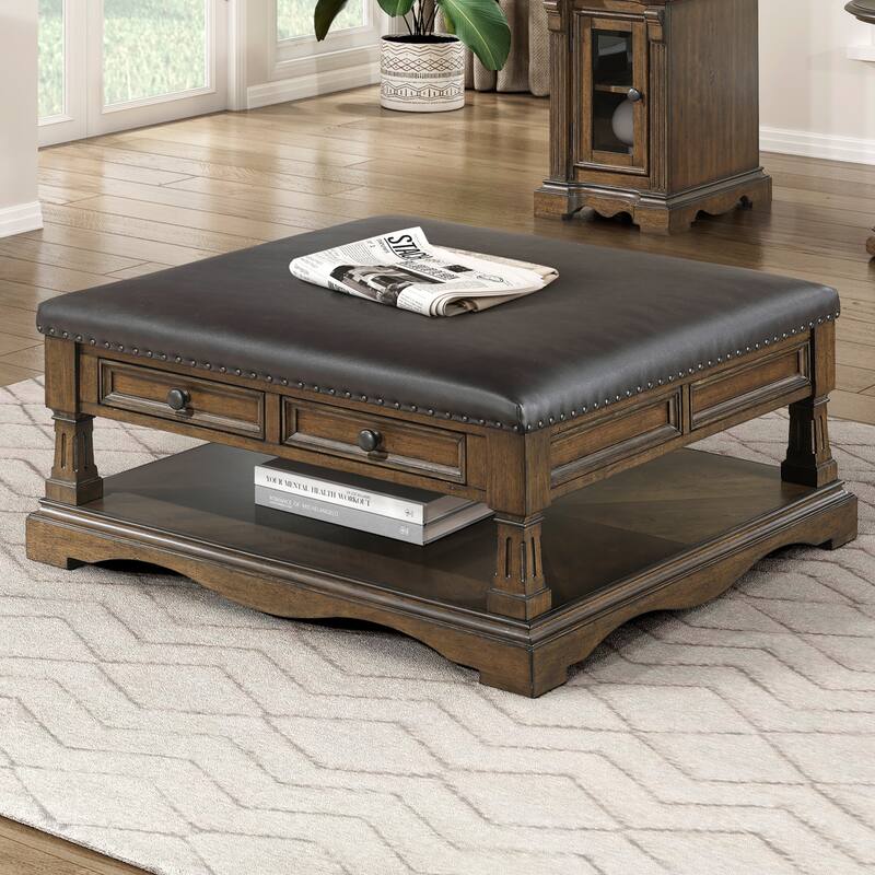 Dionne Rectangular Wood and Faux Leather Cocktail Table