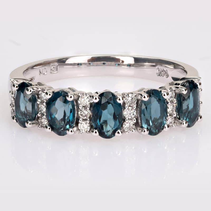 Miadora London Blue Topaz and 1/6ct TDW Diamond Semi-Eternity Ring in 14k White Gold