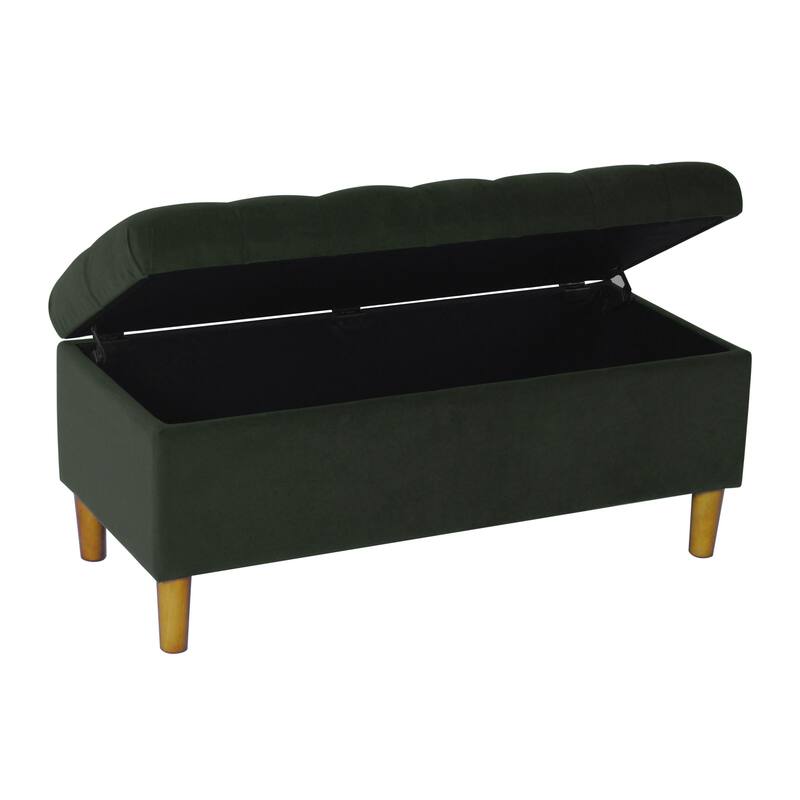 Sol Storage Bench Ottoman, Forest Green Soft Velvet, Brown, 40 Inch