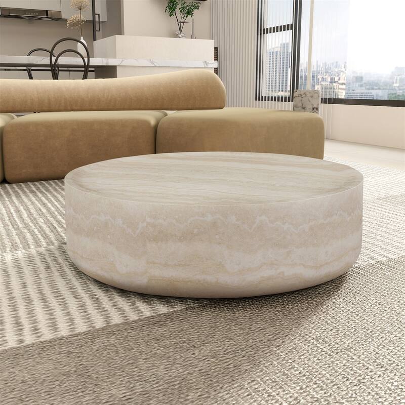 31.49'' Round Ccoffee Table, Sturdy Fiberglass Table for Living Room