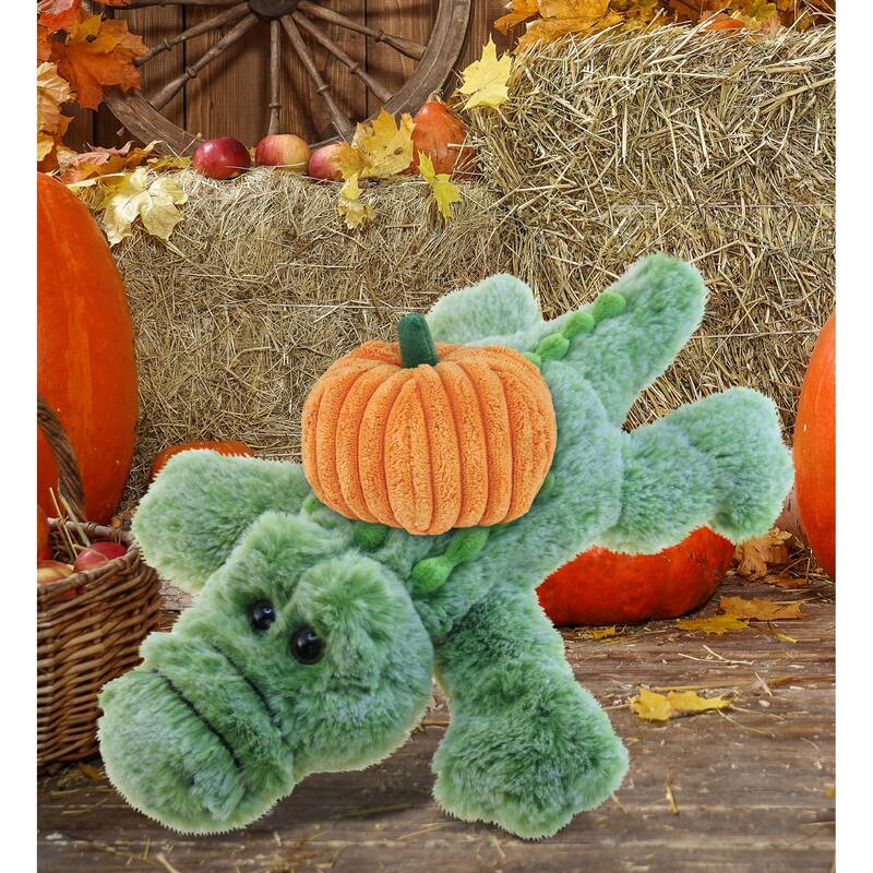 DolliBu Super Soft Alligator Small Stuffed Animal with Pumpkin Decor - 12 inches