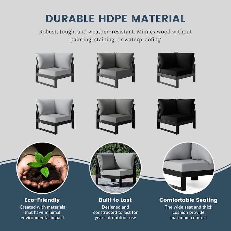 Polytrends Endless Patio Deep Seating Corner Chair with Black Frame
