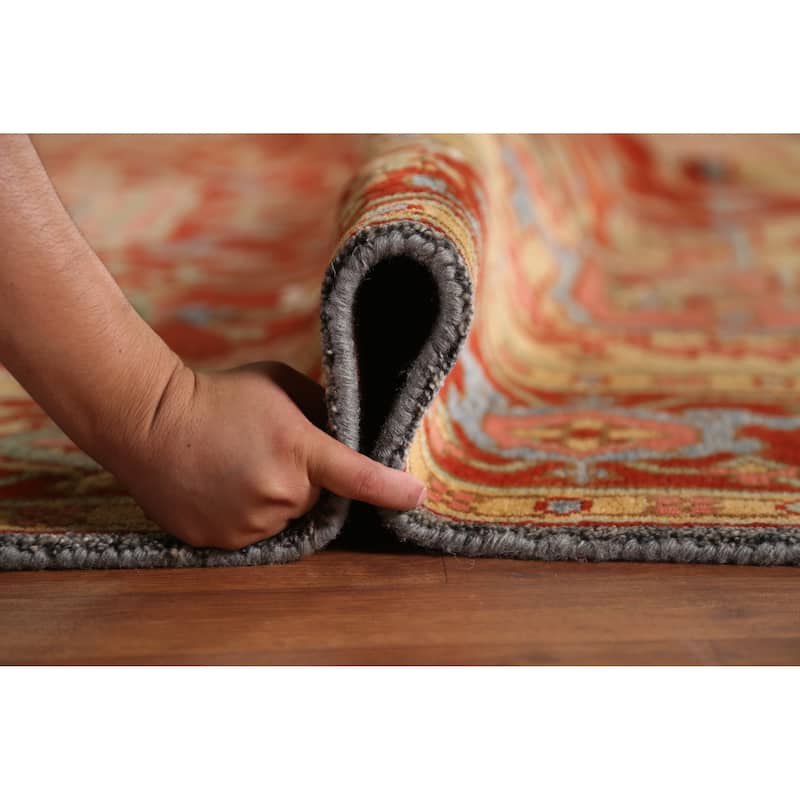 Heriz Serapi Indian Area Rug Handmade Orange Wool Carpet - 8'11" x 11'9"