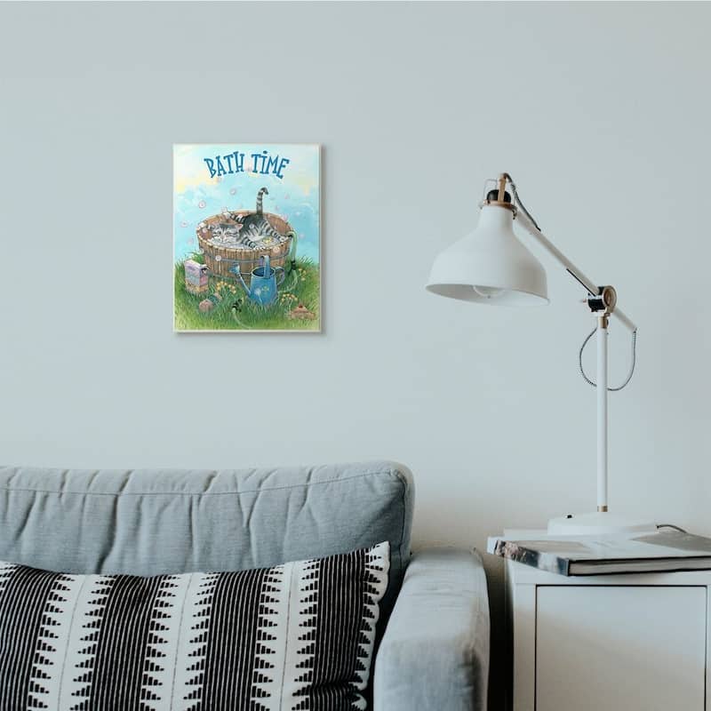 Stupell Bath Time Funny Cat Cartoon Pet Design Wood Wall Art