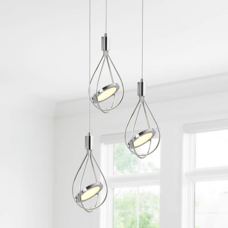 Orion 11.5" 3-Light Adjustable Integrated LED Cluster Pendant, Chrome by JONATHAN Y - Metallic
