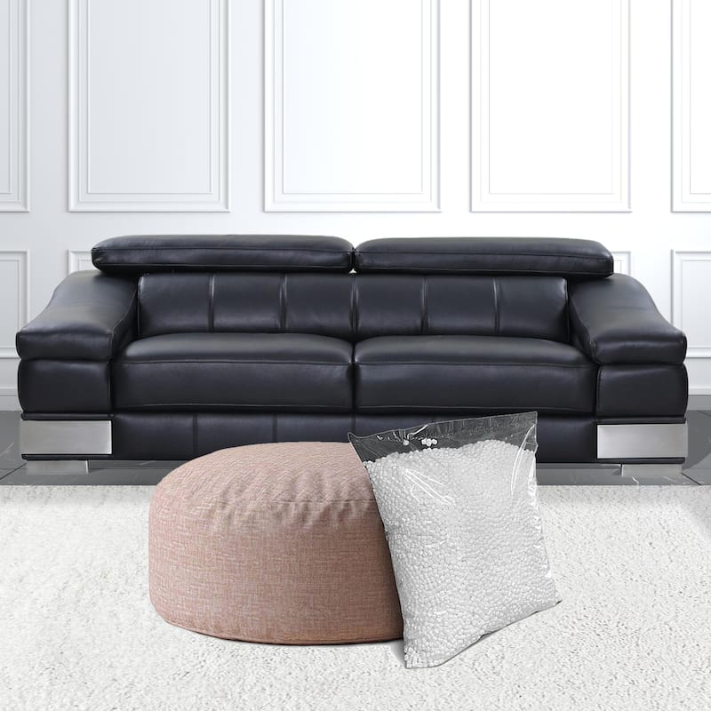 HomeRoots 24" Pink Cotton Round Pouf Ottoman