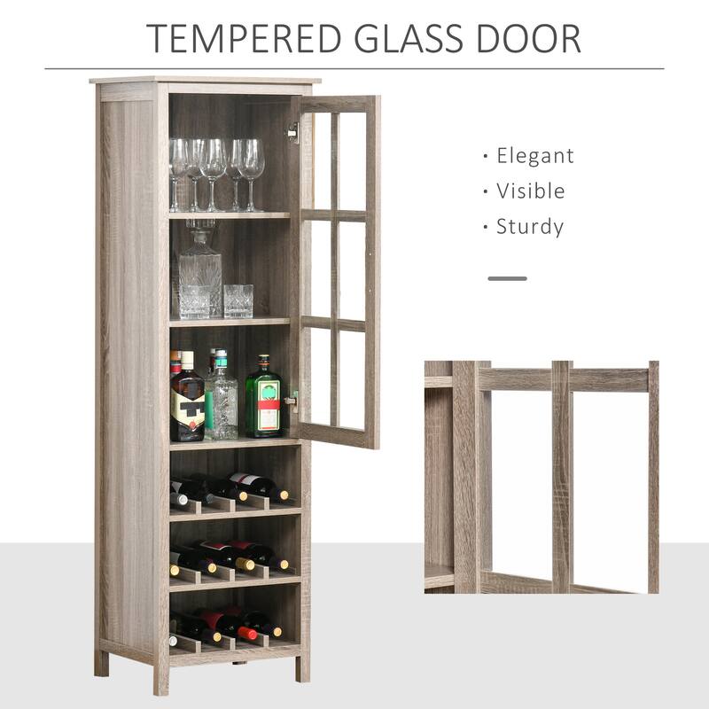 HOMCOM Wine Cabinet Bar Display Cupboard with Glass Door and 3 Storage Compartment for Home Bar - N/A