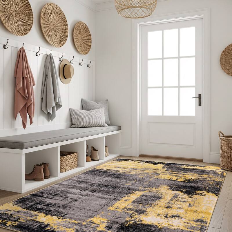 World Rug Gallery Modern Abstract Design Black Area Rug