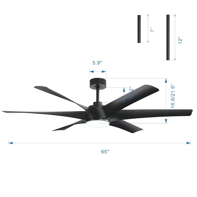 65-inch Black 6-Blade LED Ceiling Fan with Light and Remote