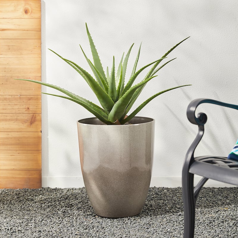 Glitzhome 16.75"H Set of 2 Oversized Eco-Friendly PE/Resin Faux Ceramic Tall Plastic Planter Porch Pot