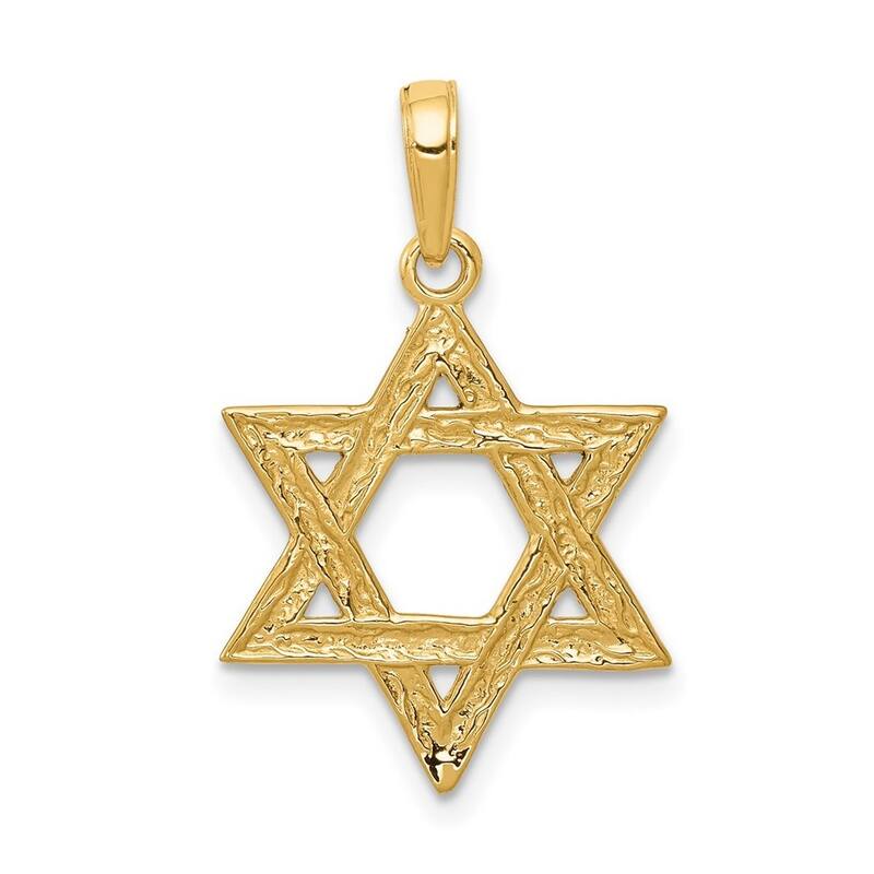Curata 14k Yellow Gold 18" Solid Polished Star of David Pendant Necklace - 26.5x17.5mm