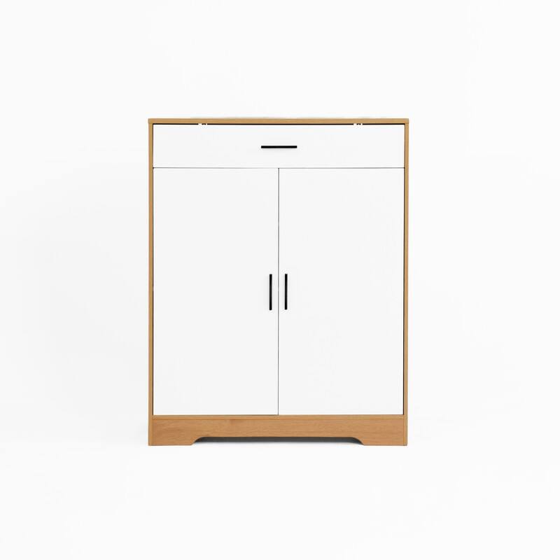 Modern 4-Tier Shoe Cabinet with Drawer & Adjustable Shelves, White Wooden Entryway Storage Organizer