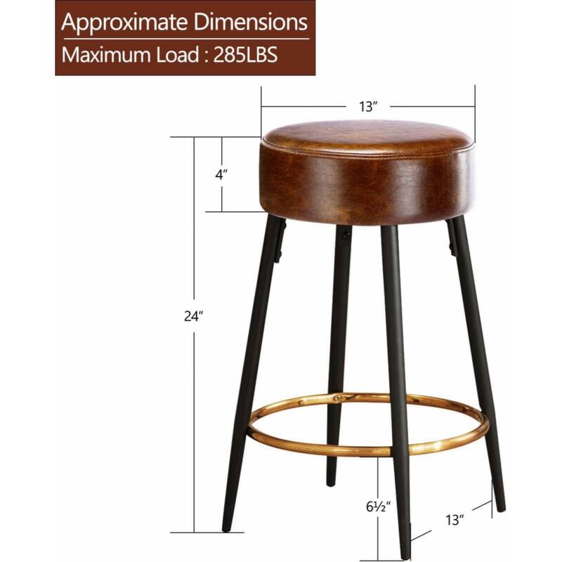 Counter Height Bar Stools Set of 2, PU Kitchen Stools Upholstered Dining Chair Stools 24 Inches Height with Golden Footrest