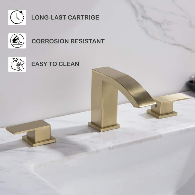 Waterfall Bathroom Faucet for Sink 3 Hole Widespread with 2-Handle in Gold / Black