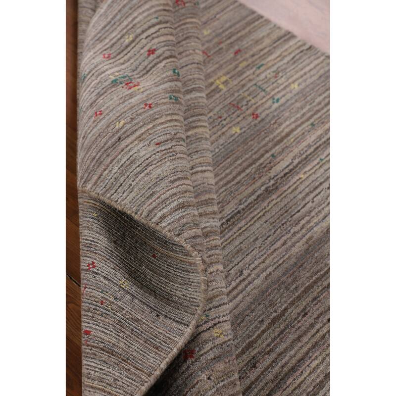 Earth Tone Striped Gabbeh Indian Area Rug Hand-Knotted Wool Carpet - 4'11" X 8'0"