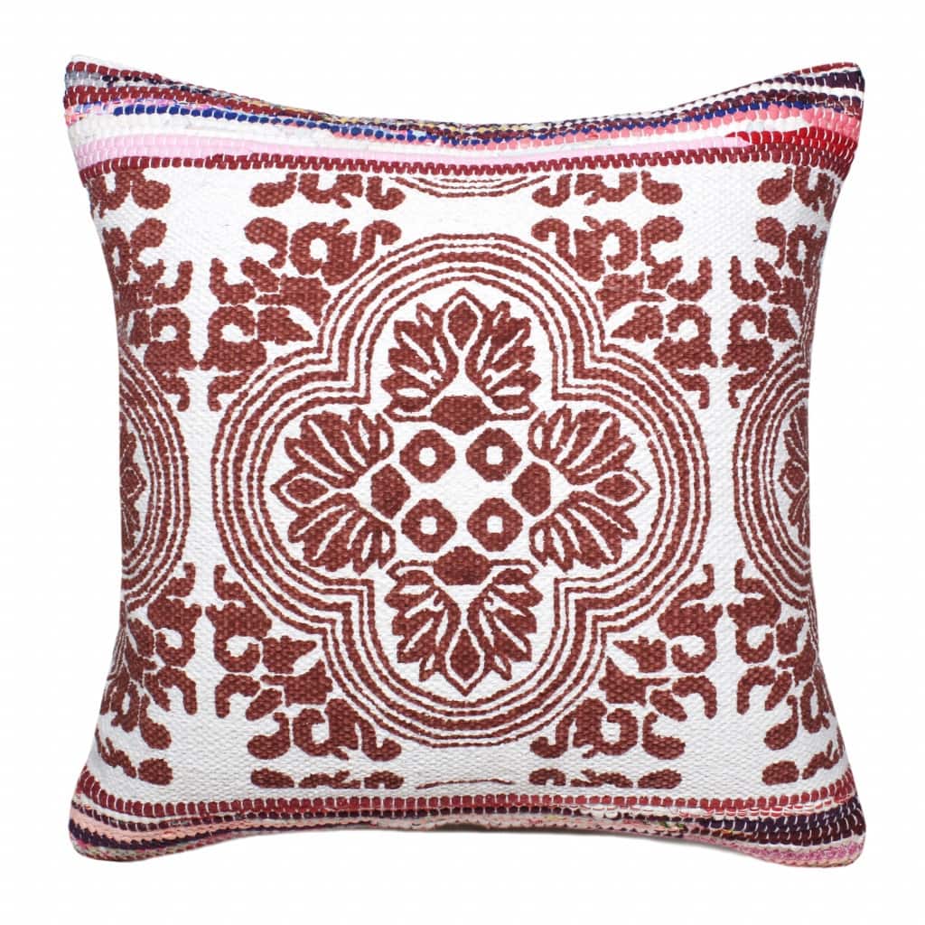 HomeRoots 20" X 20" Red White Purple And Pink 100% Cotton Geometric Zippered Pillow