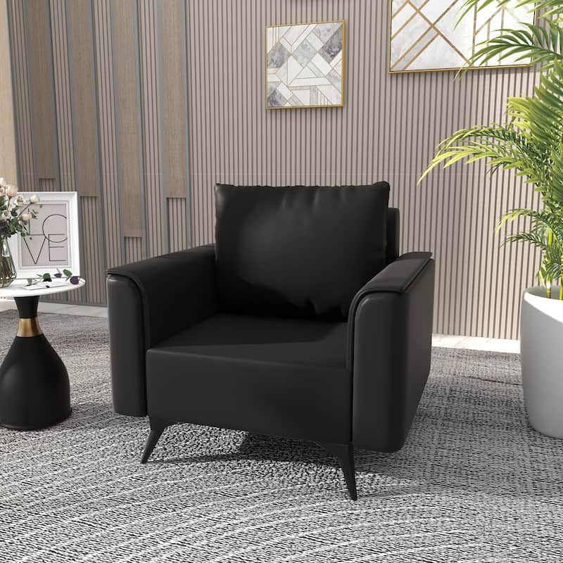 Rusk Single-Seater Leather Sofa Couch with Steel Legs and Removable Cushions for Home Office Living Room & Bedroom