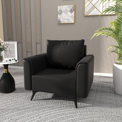 Rusk Single-Seater Leather Sofa Couch with Steel Legs and Removable Cushions for Home Office Living Room & Bedroom