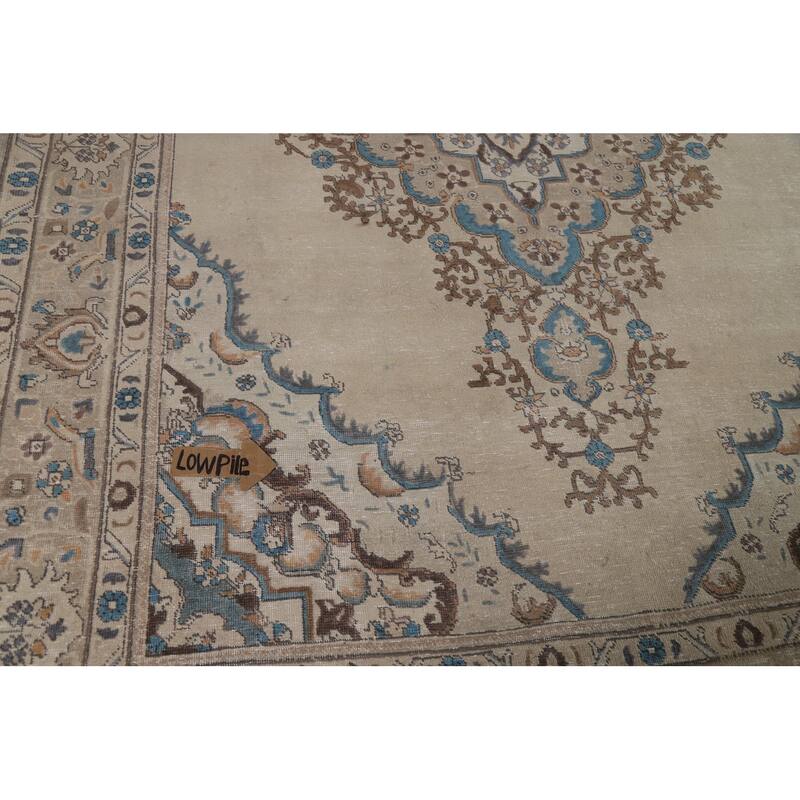 Hand Knotted Oriental 100% Wool Carpet Traditional Medallion Beige & Ivories Tabriz Area Rug - 11' 7'' X 8' 4''