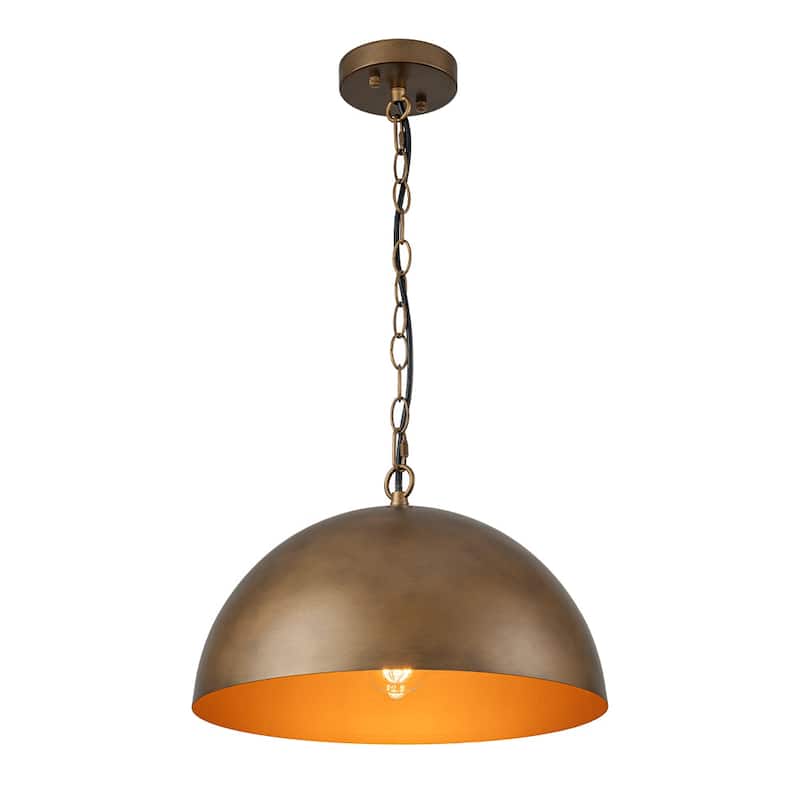 1-Light Antique Brass Industrial Dome Pendant