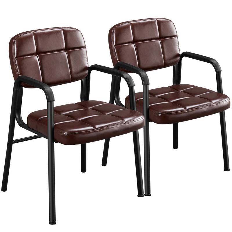 Yaheetech 2pcs Upholstered Leather Chairs with Armrest & Metal Frame - Brown