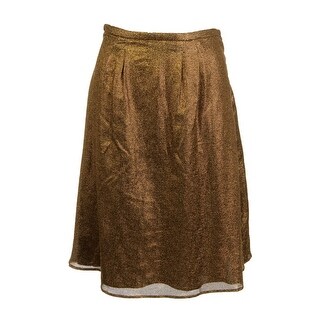 Shop Rochas Womens Pleated Skirt Metallic Knee Length Gold 38