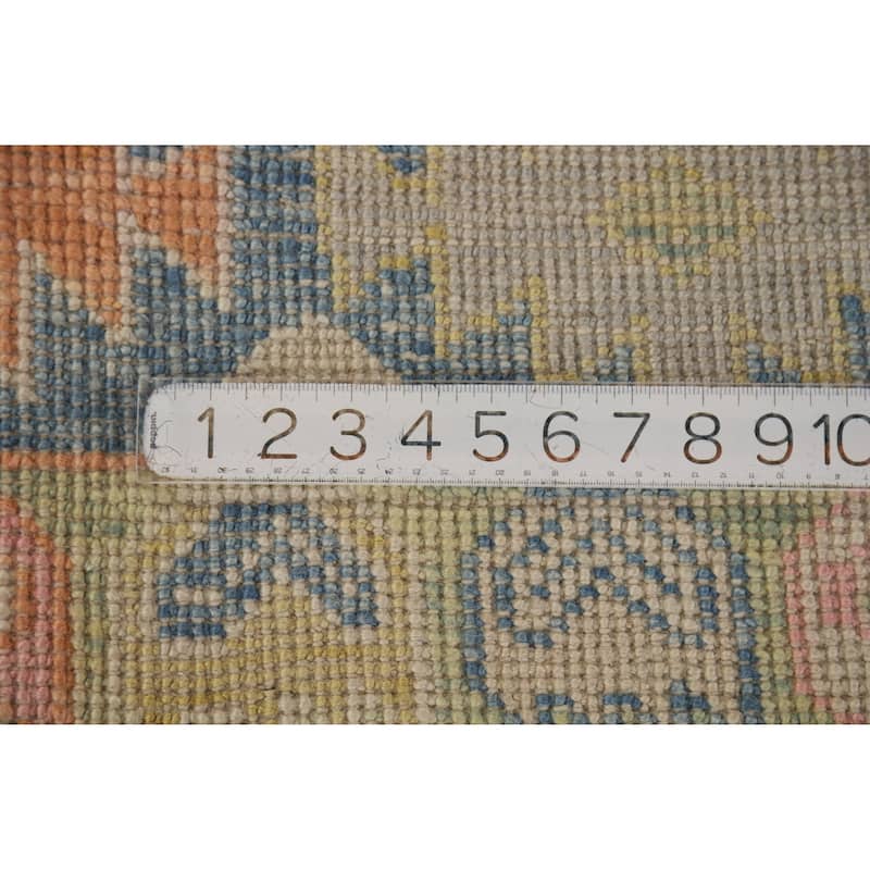 Hand Knotted Oriental 100% Wool Carpet Transitional All-Over Beige & Ivories Oushak Area Rug - 14' 2'' X 6' 1''