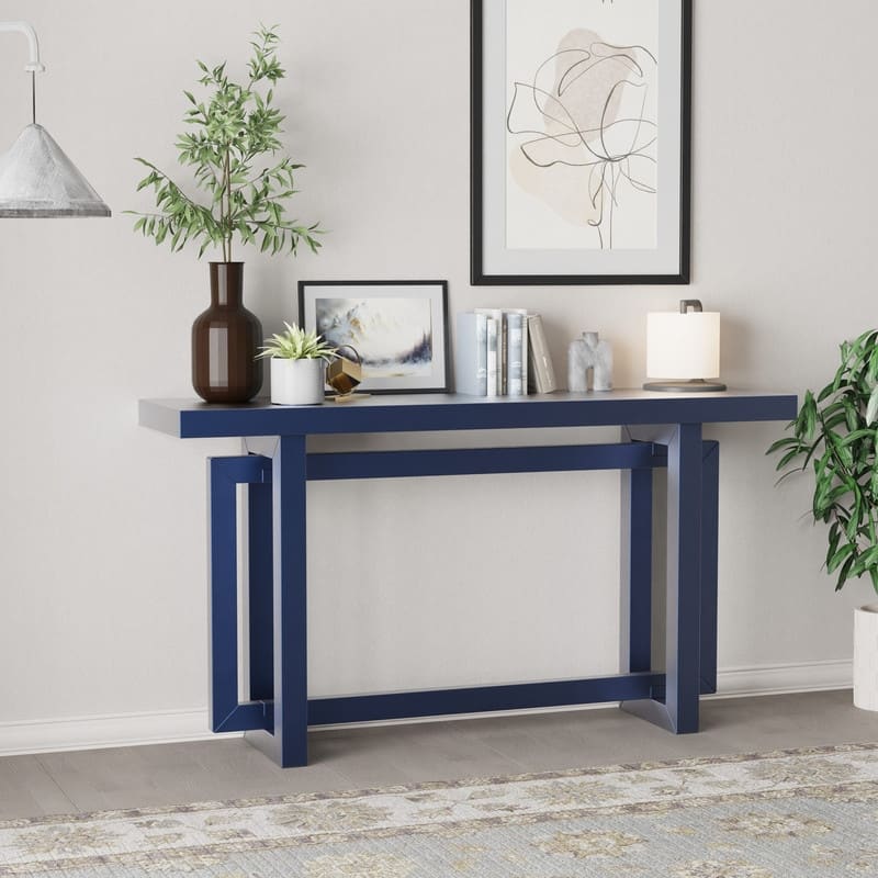 Modern Console Table Sofa Table with Concrete Top, 59'' Long Accent Entryway Table