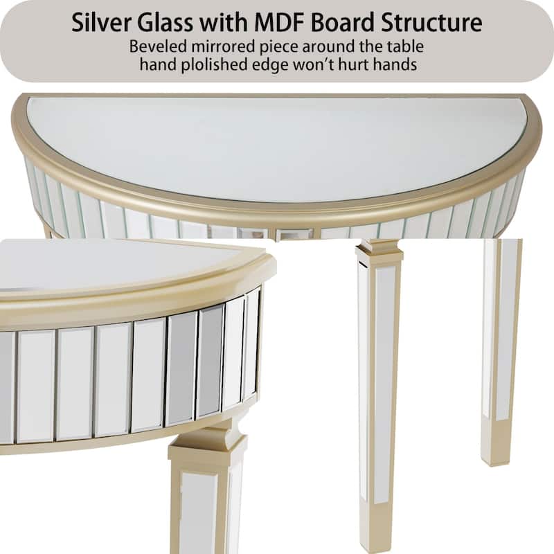 ARTLOGE Modern Silver Mirrored Living Room Console Entryway Table Half-moon Shape for Home Offices, Foyer, Hallway Decor