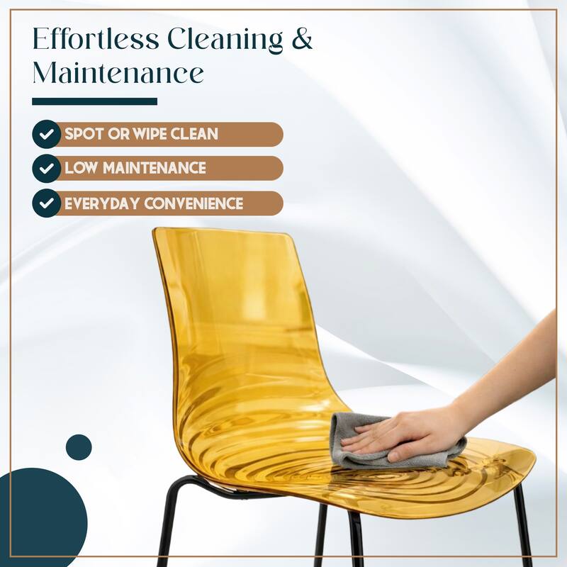 Astor Modern Minimalist Transparent Dining Chair with Black Metal Legs and Ripple Design Accent Side Chair for Indoor & Outdoor