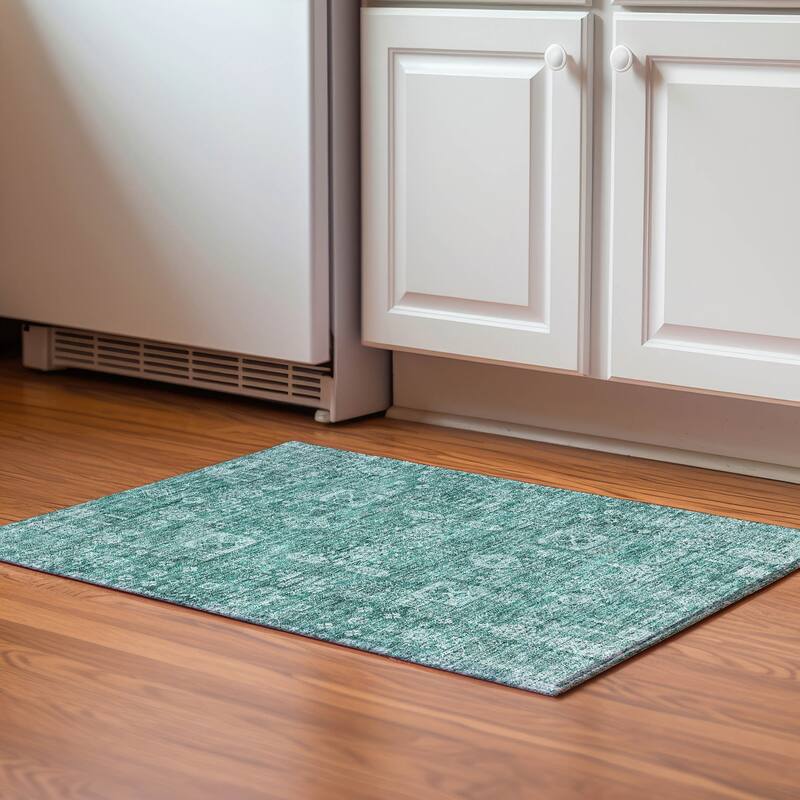 Premium Washable Super Soft Traditional Persian Mayfield Rug - Teal - 1' 8" x 2' 6" - Rectangle