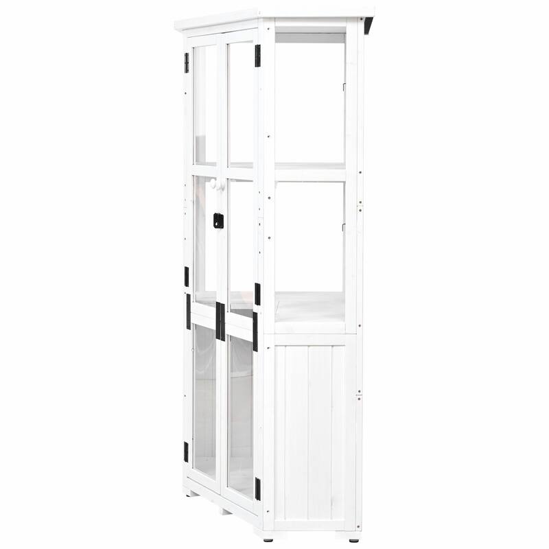 Outdoor Tool Storage Shed - Garden Wood Cabinet with Waterproof Mini Greenhouse Cold Frame