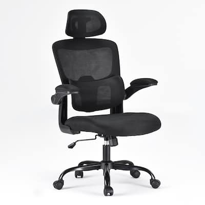 Ergonomic Office Chair, High Back Desk Chair with Flip-Up Armrest and Adjustable Lumbar Support, Computer Chair