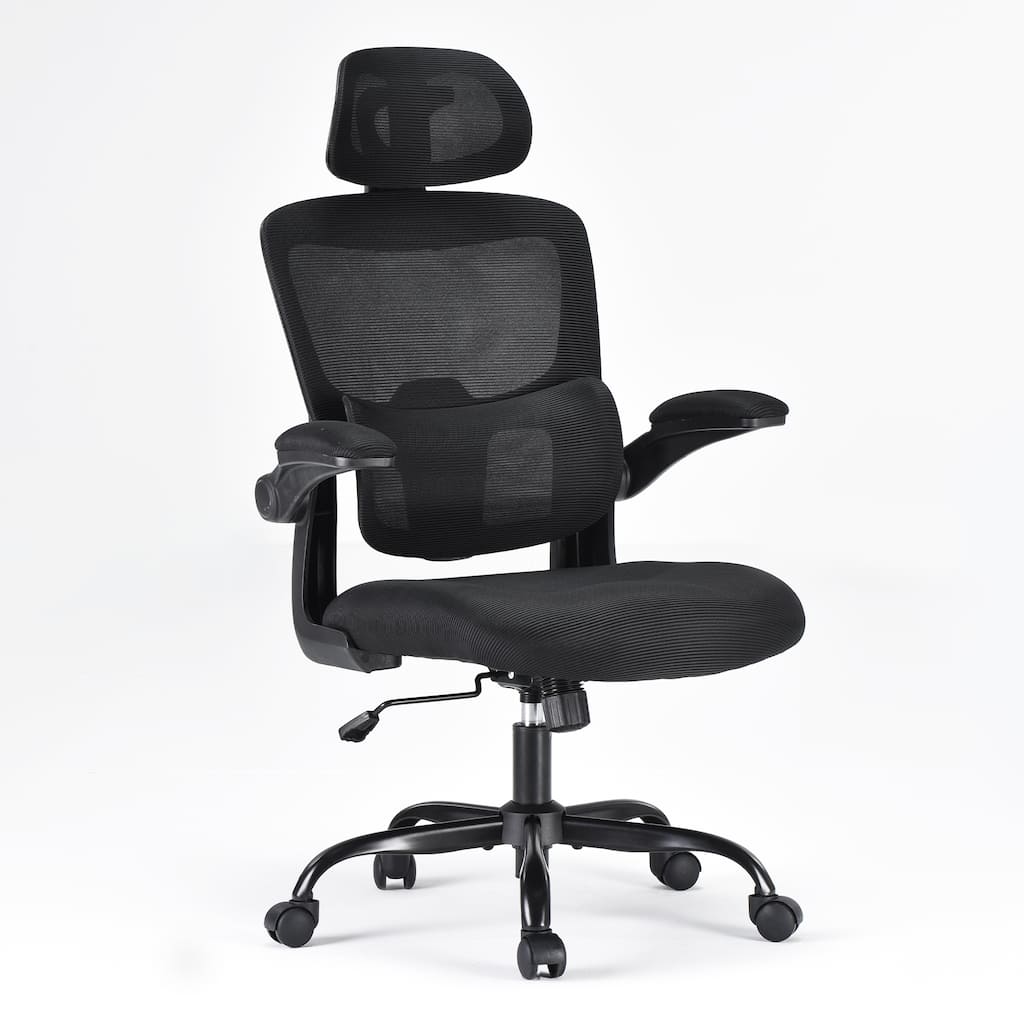 Ergonomic Office Chair, High Back Desk Chair with Flip-Up Armrest and Adjustable Lumbar Support, Computer Chair