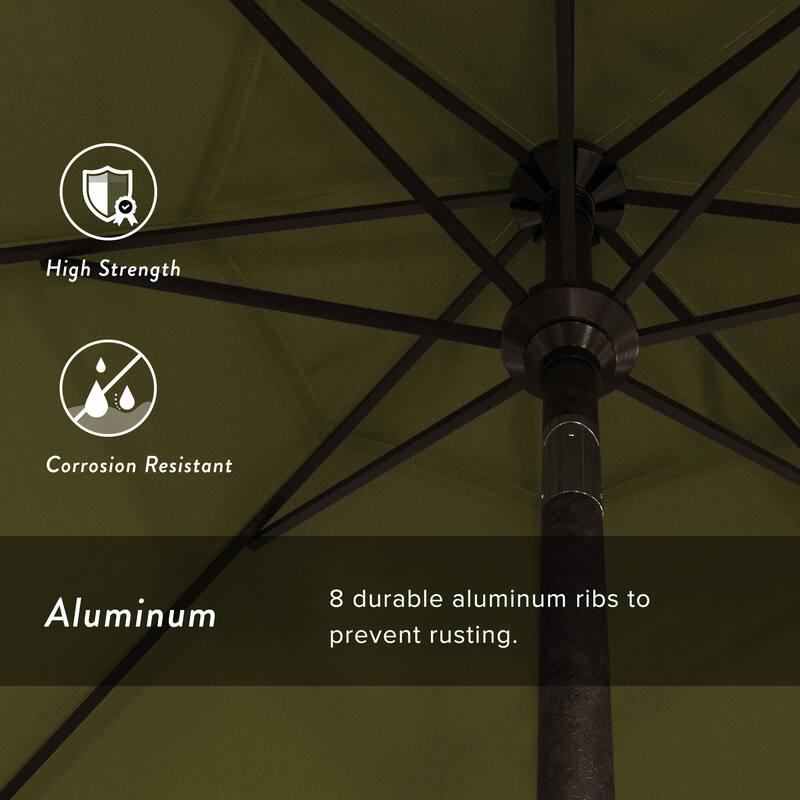 California Umbrella 9-foot Round Crank Lift, Push ButtonTilt, Bronze Frame Finish, Aluminum Patio Umbrella with Sunbrella Fabric
