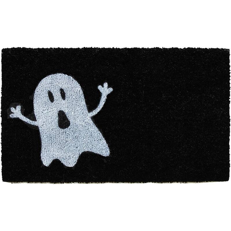 HomeRoots 24" X 36" Black And White Spooky Ghost Halloween Outdoor Coir Door Mat - 24.00' X '36.00