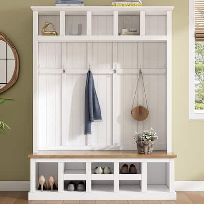 78''H Modern Hall Tree with Bench,13 Compartments and 6 Hooks
