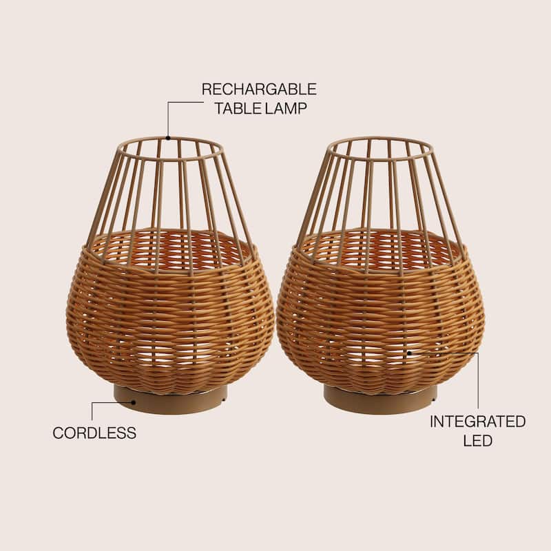10" Indoor/Outdoor Rechargeable/Cordless Dimmable LED Table Lamp(Set of 2)