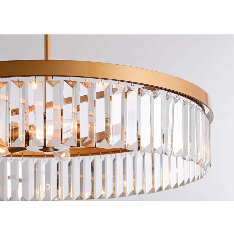 Clarisa Brushed Brass 6-light Glam Crystal Glass Prism Drum Chandelier - 24 inches in diameter x 5 inches H